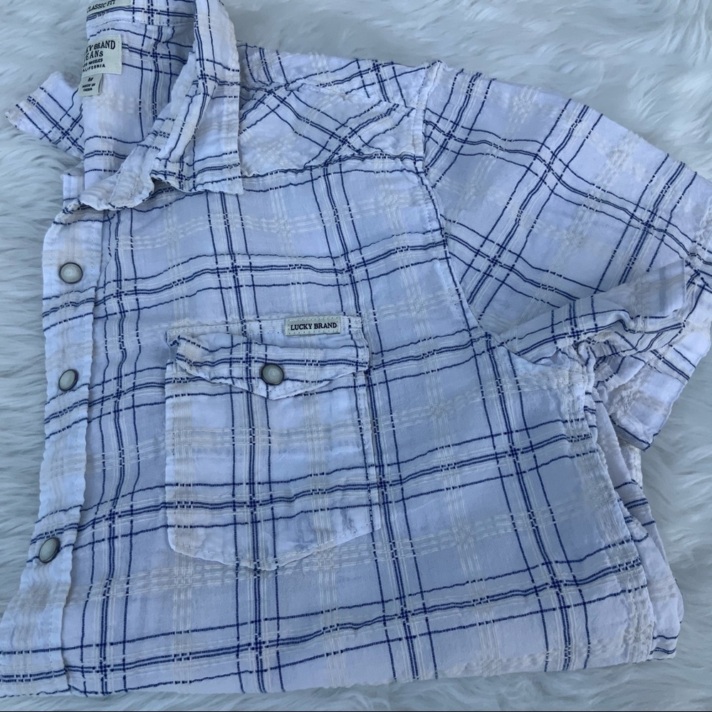 Lucky Brand Men’s shirt button down causal cute blue white medium